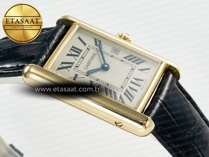 Tank Must Large YG 33.7mm DRF 1:1 Best Edition YG Dial on Black Leather Strap Swiss Quartz - Görsel 7