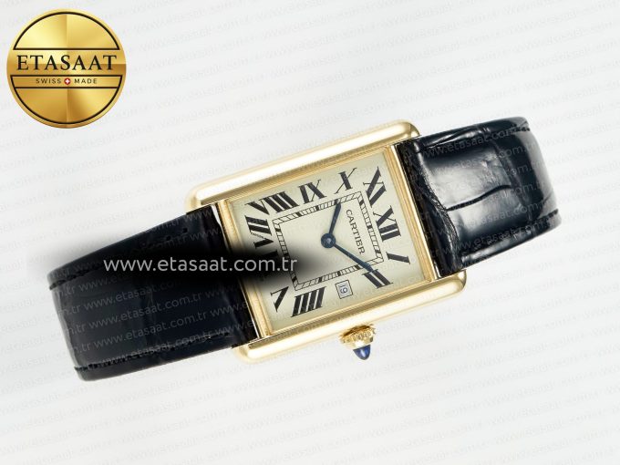 Tank Must Large YG 33.7mm DRF 1:1 Best Edition YG Dial on Black Leather Strap Swiss Quartz - Görsel 8