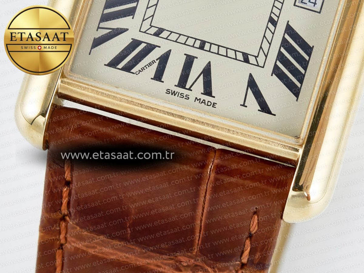 Tank Must Large YG 33.7mm DRF 1:1 Best Edition YG Dial on Brown Leather Strap Swiss Quartz - Görsel 12