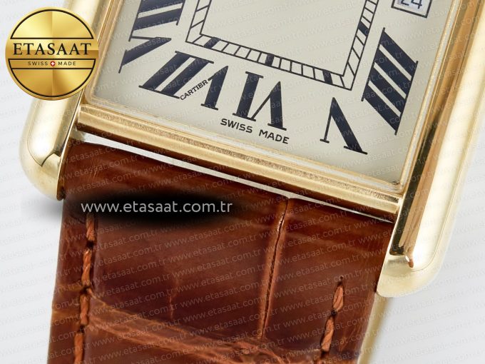 Tank Must Large YG 33.7mm DRF 1:1 Best Edition YG Dial on Brown Leather Strap Swiss Quartz - Görsel 12