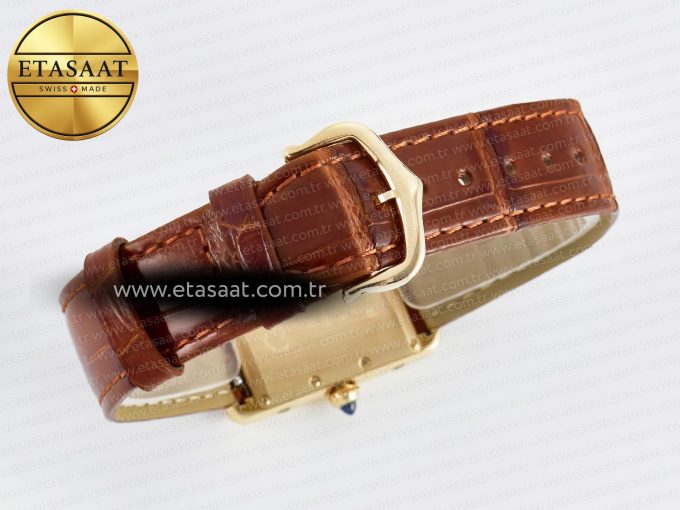 Tank Must Large YG 33.7mm DRF 1:1 Best Edition YG Dial on Brown Leather Strap Swiss Quartz - Görsel 15