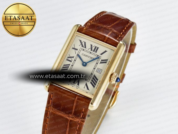 Tank Must Large YG 33.7mm DRF 1:1 Best Edition YG Dial on Brown Leather Strap Swiss Quartz - Görsel 2