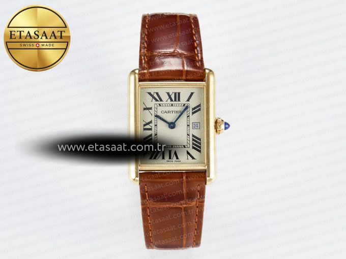 Tank Must Large YG 33.7mm DRF 1:1 Best Edition YG Dial on Brown Leather Strap Swiss Quartz - Görsel 3