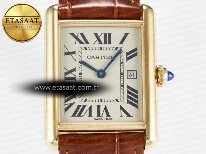 Tank Must Large YG 33.7mm DRF 1:1 Best Edition YG Dial on Brown Leather Strap Swiss Quartz - Görsel 4