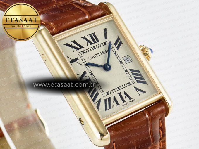 Tank Must Large YG 33.7mm DRF 1:1 Best Edition YG Dial on Brown Leather Strap Swiss Quartz - Görsel 5