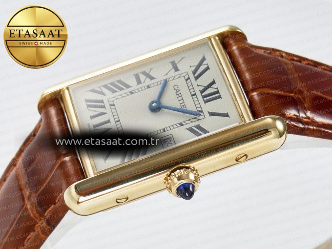 Tank Must Large YG 33.7mm DRF 1:1 Best Edition YG Dial on Brown Leather Strap Swiss Quartz - Görsel 6