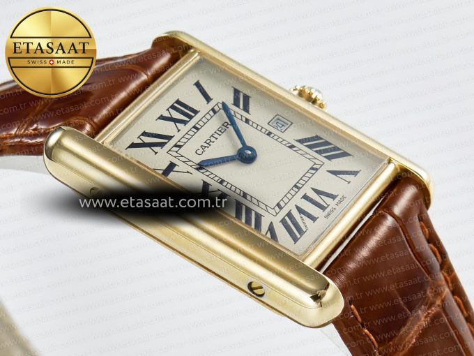 Tank Must Large YG 33.7mm DRF 1:1 Best Edition YG Dial on Brown Leather Strap Swiss Quartz - Görsel 7