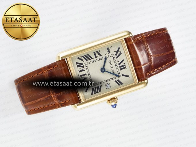 Tank Must Large YG 33.7mm DRF 1:1 Best Edition YG Dial on Brown Leather Strap Swiss Quartz - Görsel 8