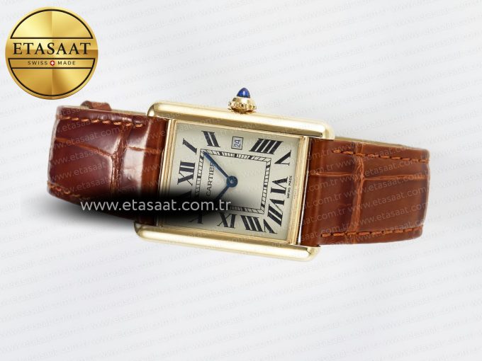 Tank Must Large YG 33.7mm DRF 1:1 Best Edition YG Dial on Brown Leather Strap Swiss Quartz - Görsel 9