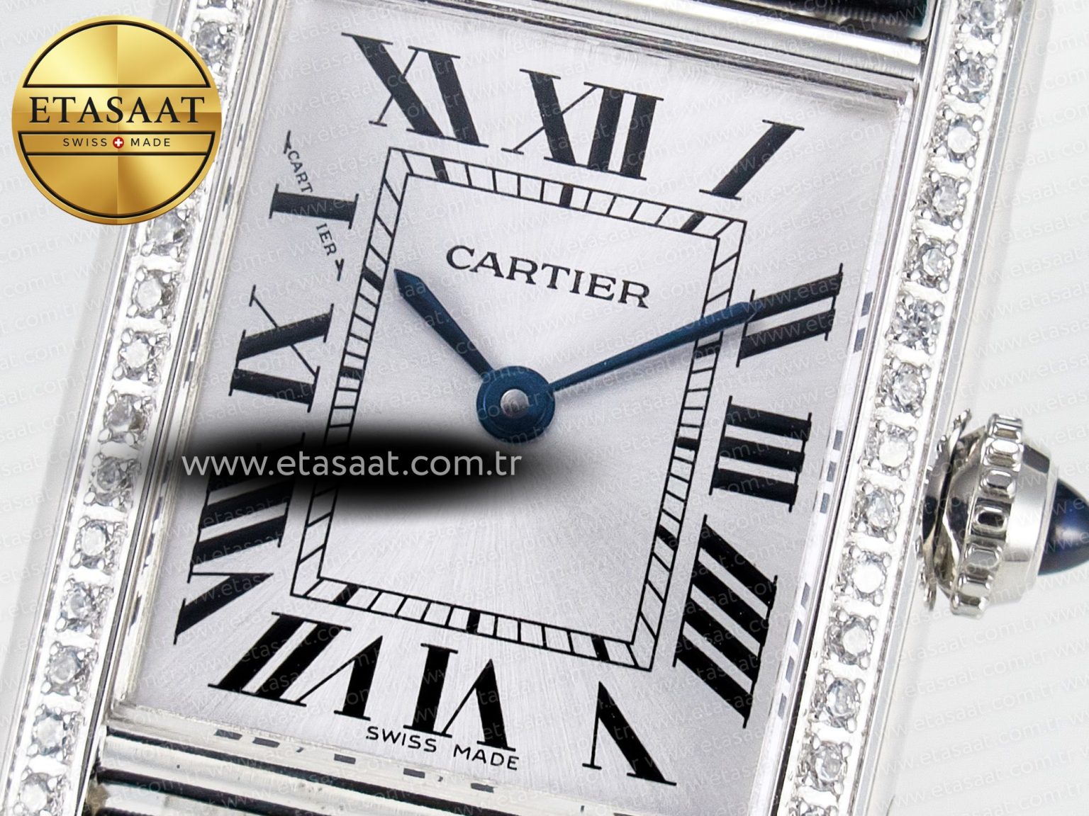 Tank Must Small SS 29mm DRF 1:1 Best Edition White Dial Diamonds Bezel on Black Calfskin Strap Swiss Quartz - Görsel 10
