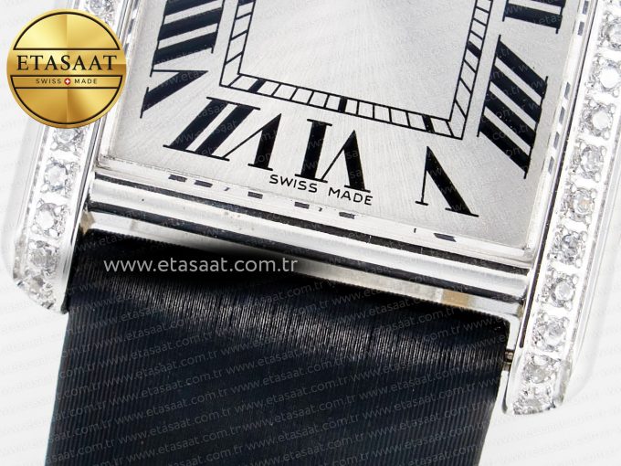 Tank Must Small SS 29mm DRF 1:1 Best Edition White Dial Diamonds Bezel on Black Calfskin Strap Swiss Quartz - Görsel 11