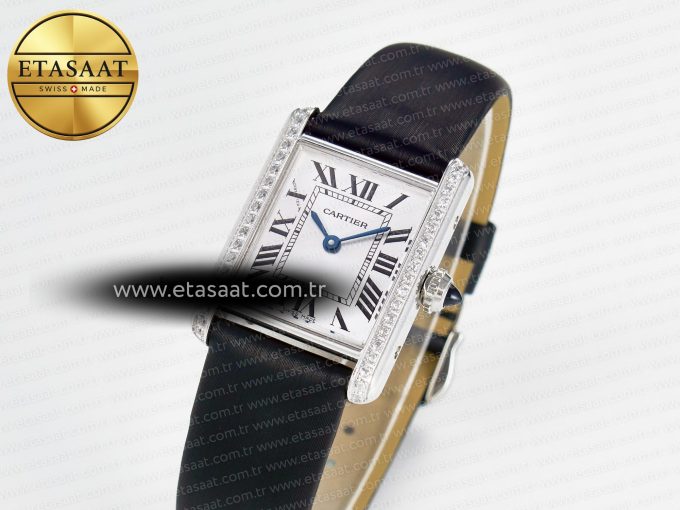 Tank Must Small SS 29mm DRF 1:1 Best Edition White Dial Diamonds Bezel on Black Calfskin Strap Swiss Quartz - Görsel 2
