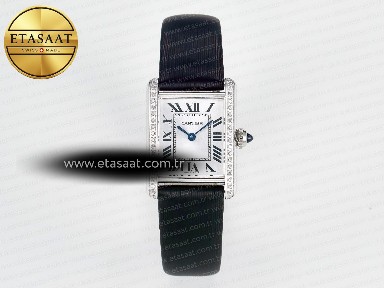 Tank Must Small SS 29mm DRF 1:1 Best Edition White Dial Diamonds Bezel on Black Calfskin Strap Swiss Quartz - Görsel 3