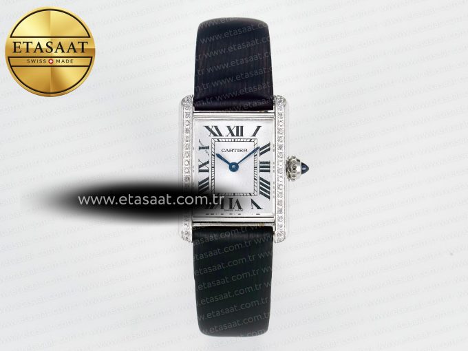 Tank Must Small SS 29mm DRF 1:1 Best Edition White Dial Diamonds Bezel on Black Calfskin Strap Swiss Quartz - Görsel 3