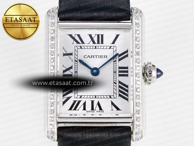 Tank Must Small SS 29mm DRF 1:1 Best Edition White Dial Diamonds Bezel on Black Calfskin Strap Swiss Quartz - Görsel 4
