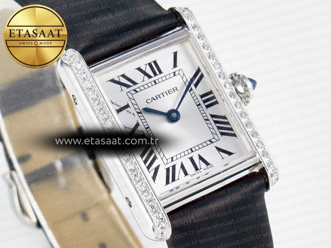 Tank Must Small SS 29mm DRF 1:1 Best Edition White Dial Diamonds Bezel on Black Calfskin Strap Swiss Quartz - Görsel 5