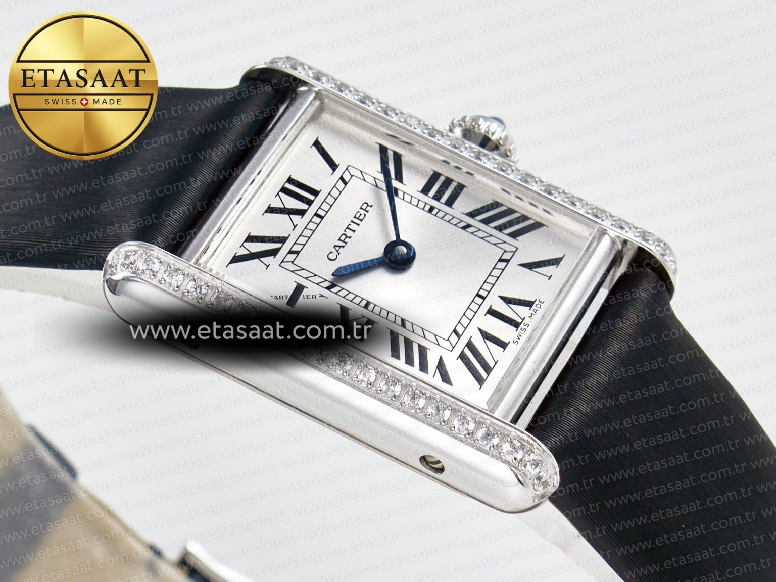 Tank Must Small SS 29mm DRF 1:1 Best Edition White Dial Diamonds Bezel on Black Calfskin Strap Swiss Quartz - Görsel 7