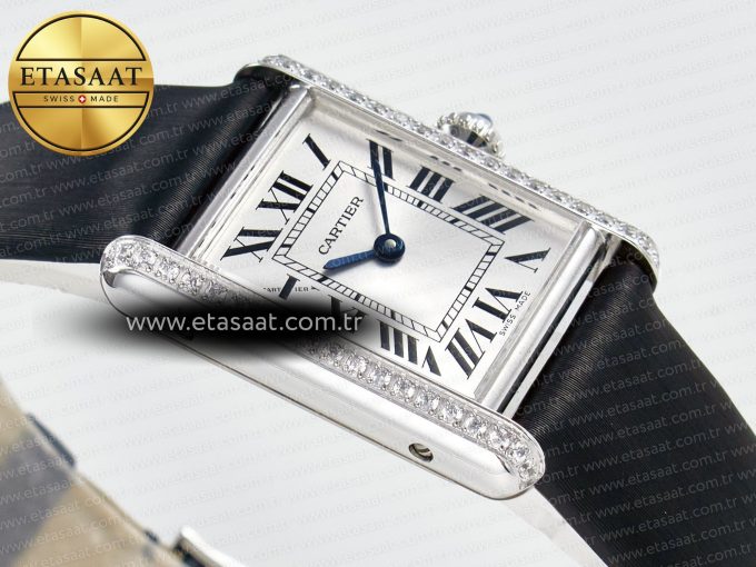 Tank Must Small SS 29mm DRF 1:1 Best Edition White Dial Diamonds Bezel on Black Calfskin Strap Swiss Quartz - Görsel 7