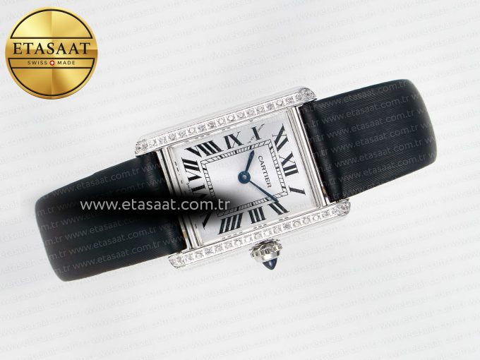 Tank Must Small SS 29mm DRF 1:1 Best Edition White Dial Diamonds Bezel on Black Calfskin Strap Swiss Quartz - Görsel 8