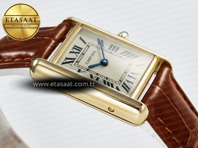 Tank Must Small YG 29mm DRF 1:1 Best Edition YG Dial on Brown Leather Strap Swiss Quartz - Görsel 7