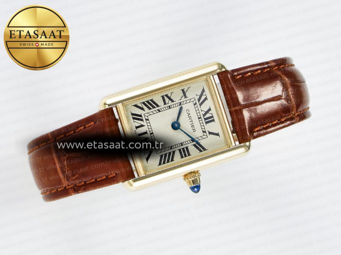 Tank Must Small YG 29mm DRF 1:1 Best Edition YG Dial on Brown Leather Strap Swiss Quartz - Görsel 8