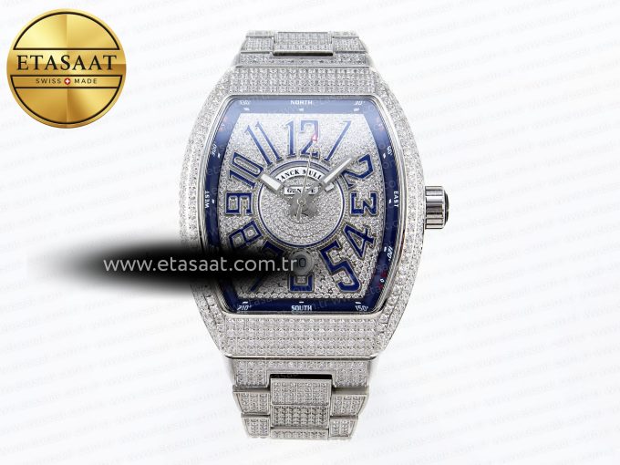 Vanguard SS Full Diamonds ABF Best Edition Diamonds Blue Dial on Diamonds Bracelet A2824 - Görsel 3