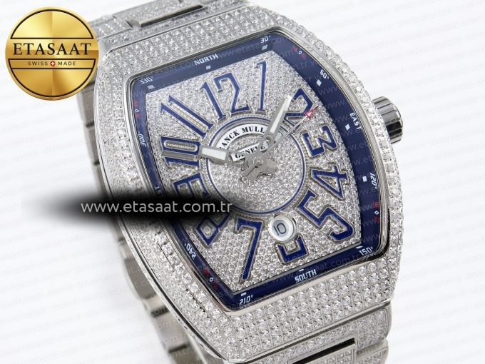 Vanguard SS Full Diamonds ABF Best Edition Diamonds Blue Dial on Diamonds Bracelet A2824 - Görsel 5
