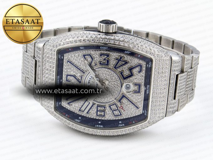 Vanguard SS Full Diamonds ABF Best Edition Diamonds Blue Dial on Diamonds Bracelet A2824 - Görsel 6