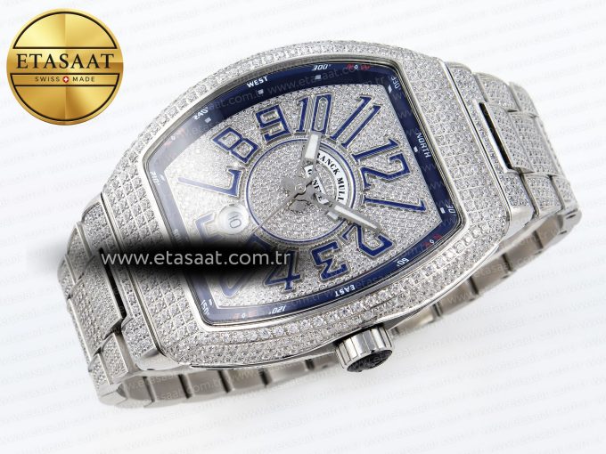 Vanguard SS Full Diamonds ABF Best Edition Diamonds Blue Dial on Diamonds Bracelet A2824 - Görsel 8